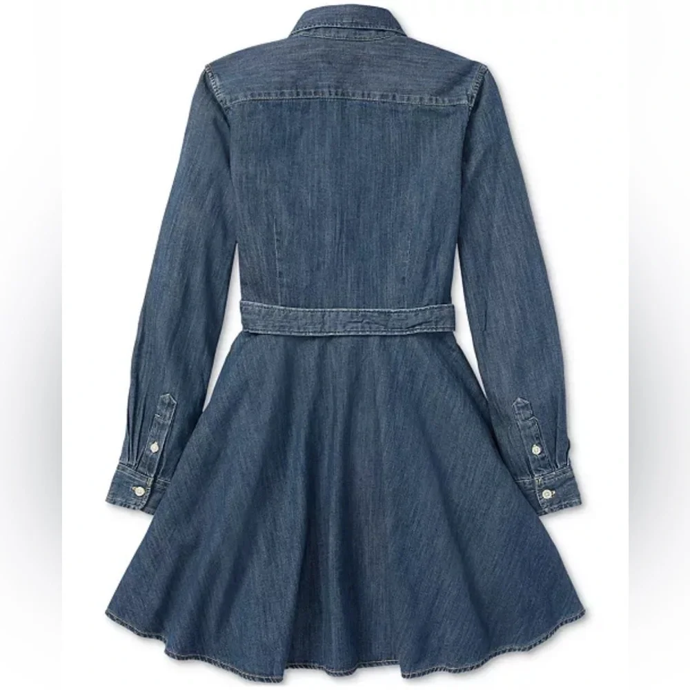 Ralph Lauren Girls Belted Denim Cotton Shirtdress